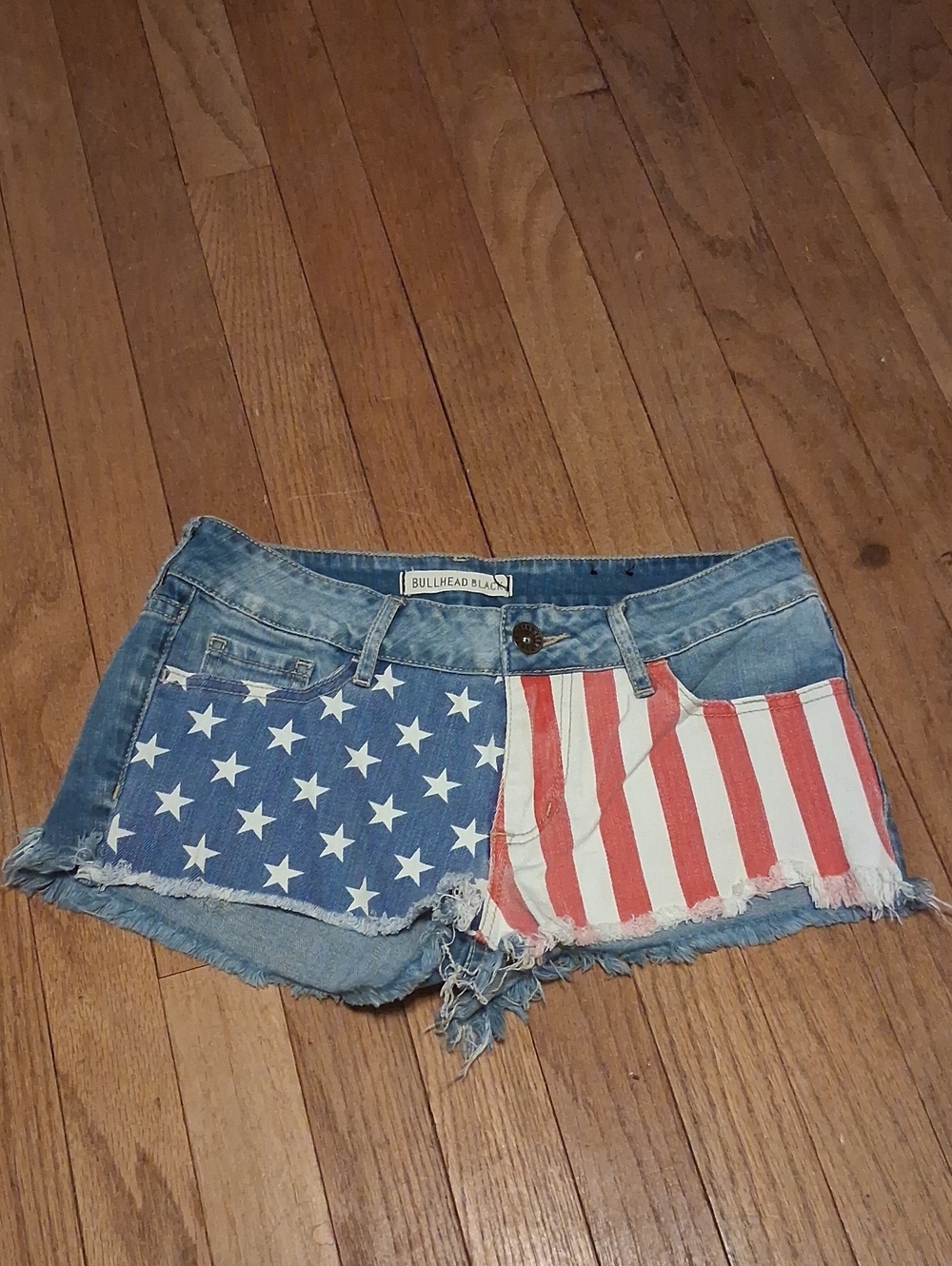 Bullhead Denim Shorts with Stars & Stripes junior womens 3 mid rise short shorts